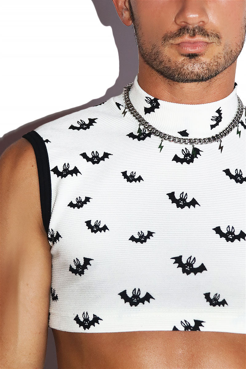 Batty Rib Knit Mock Neck Extreme Fitted Crop Tank- White – Marek+