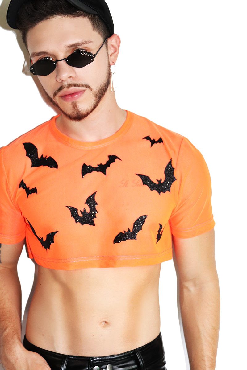 Bat Shit Crazy Mesh Extreme Crop Tee-Orange