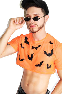 Bat Shit Crazy Mesh Extreme Crop Tee-Orange
