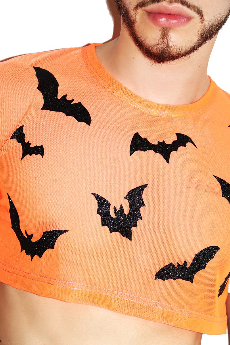 Bat Shit Crazy Mesh Extreme Crop Tee-Orange