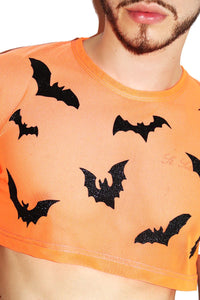 Bat Shit Crazy Mesh Extreme Crop Tee-Orange