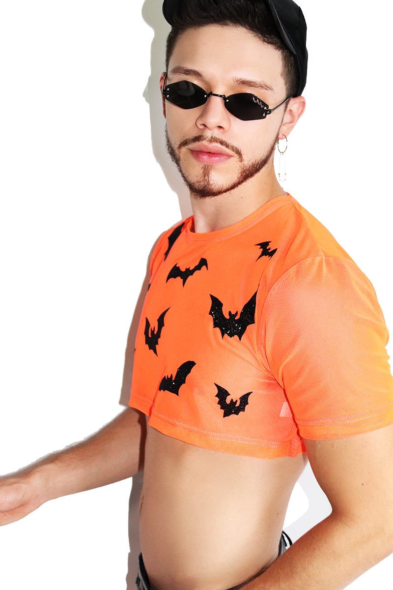 Bat Shit Crazy Mesh Extreme Crop Tee-Orange