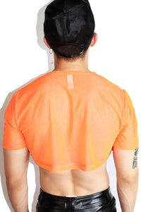 Bat Shit Crazy Mesh Extreme Crop Tee-Orange