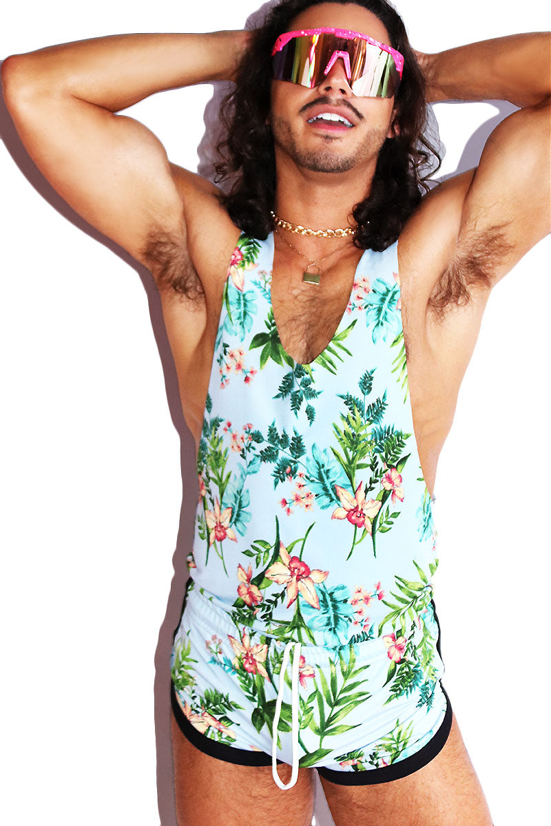 Palm Springs Floral String Tank- Sky Blue