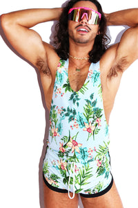 Palm Springs Floral String Tank- Sky Blue