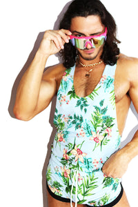 Palm Springs Floral String Tank- Sky Blue