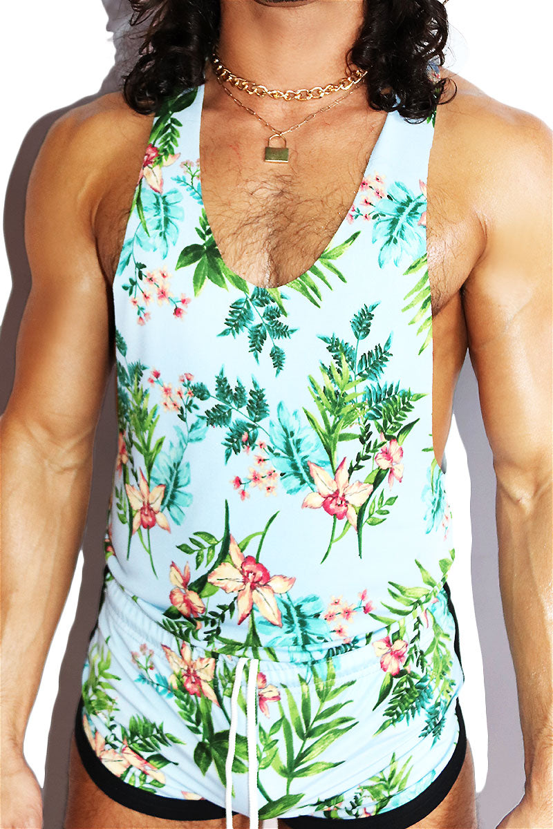 Palm Springs Floral String Tank- Sky Blue