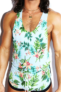 Palm Springs Floral String Tank- Sky Blue