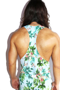 Palm Springs Floral String Tank- Sky Blue