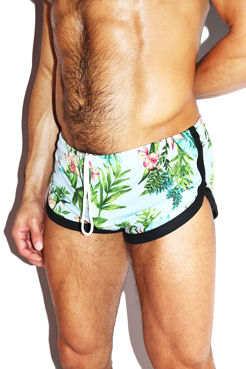 Palm Springs Floral Shorty Shorts- Sky Blue