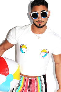 Beach Ball Pasties Crop Tee-White