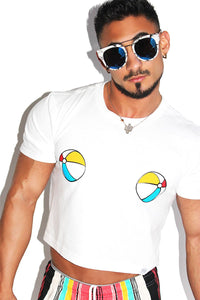 Beach Ball Pasties Crop Tee-White