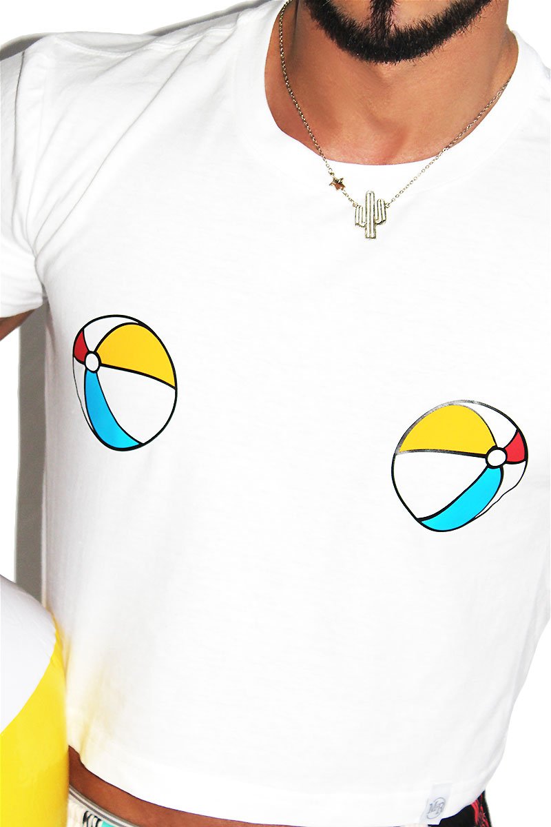 Beach Ball Pasties Crop Tee-White