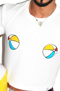 Beach Ball Pasties Crop Tee-White