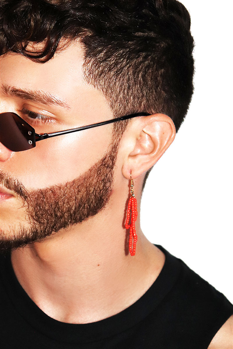 Beaded Tassel Singe Earring-Orange