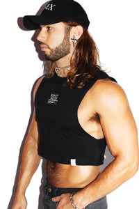 Beast Mode On Crop Low Armhole Tank- Black