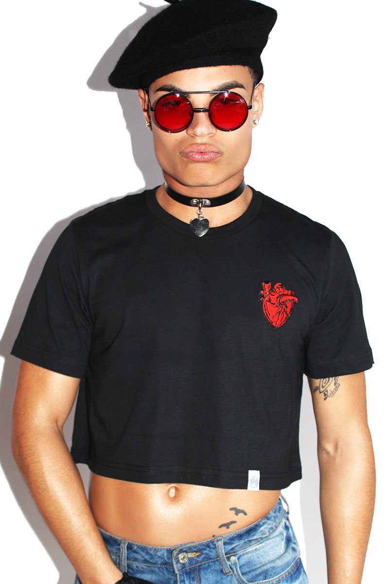 Beating Heart Crop Tee-Black