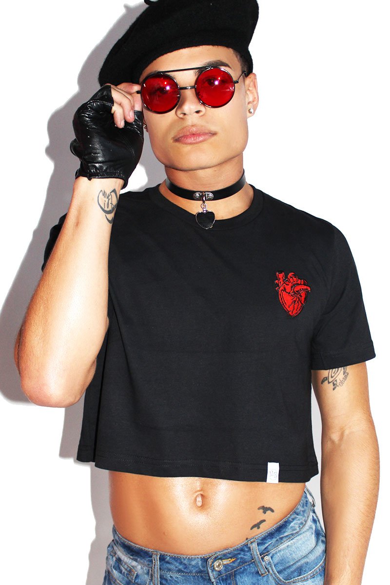 Beating Heart Crop Tee-Black