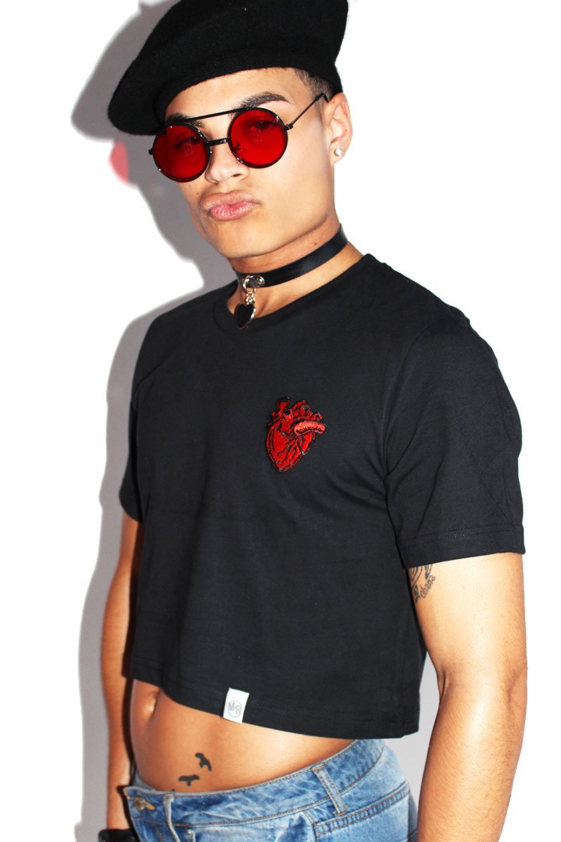 Beating Heart Crop Tee-Black