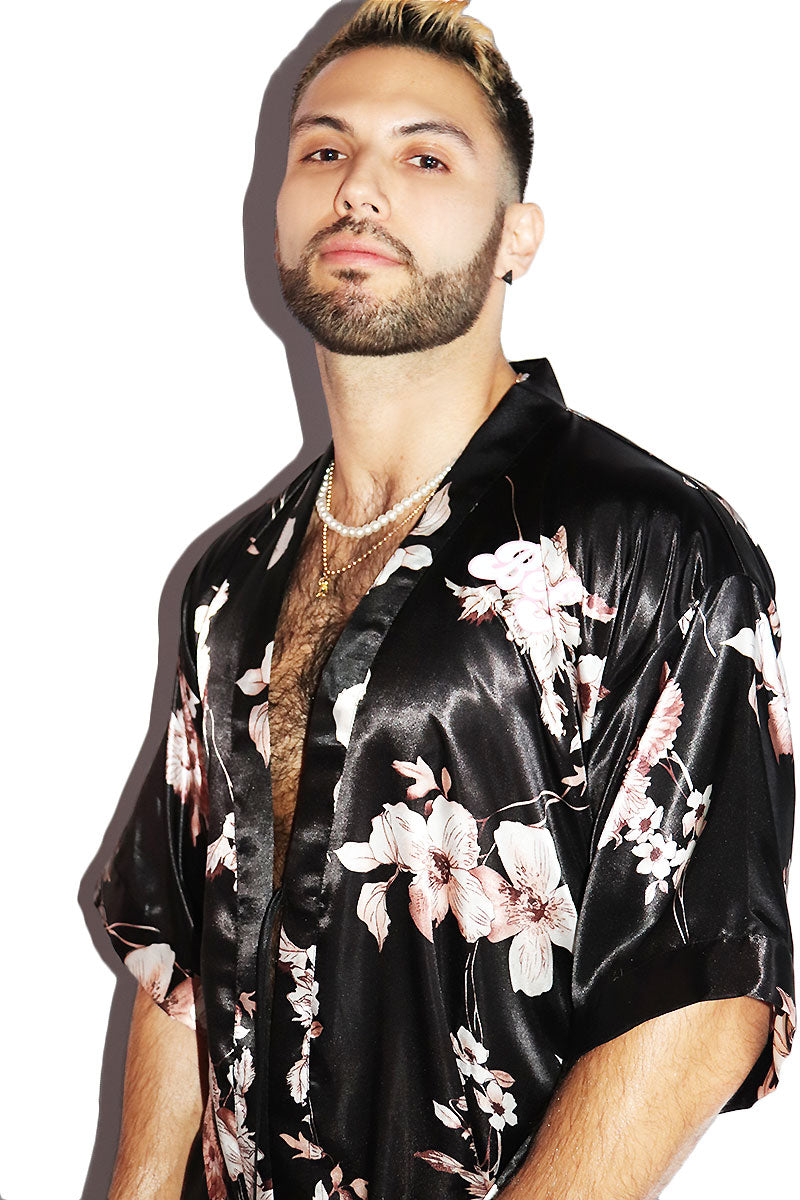 Beef Floral Lounge Robe-Black