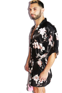 Beef Floral Lounge Robe-Black
