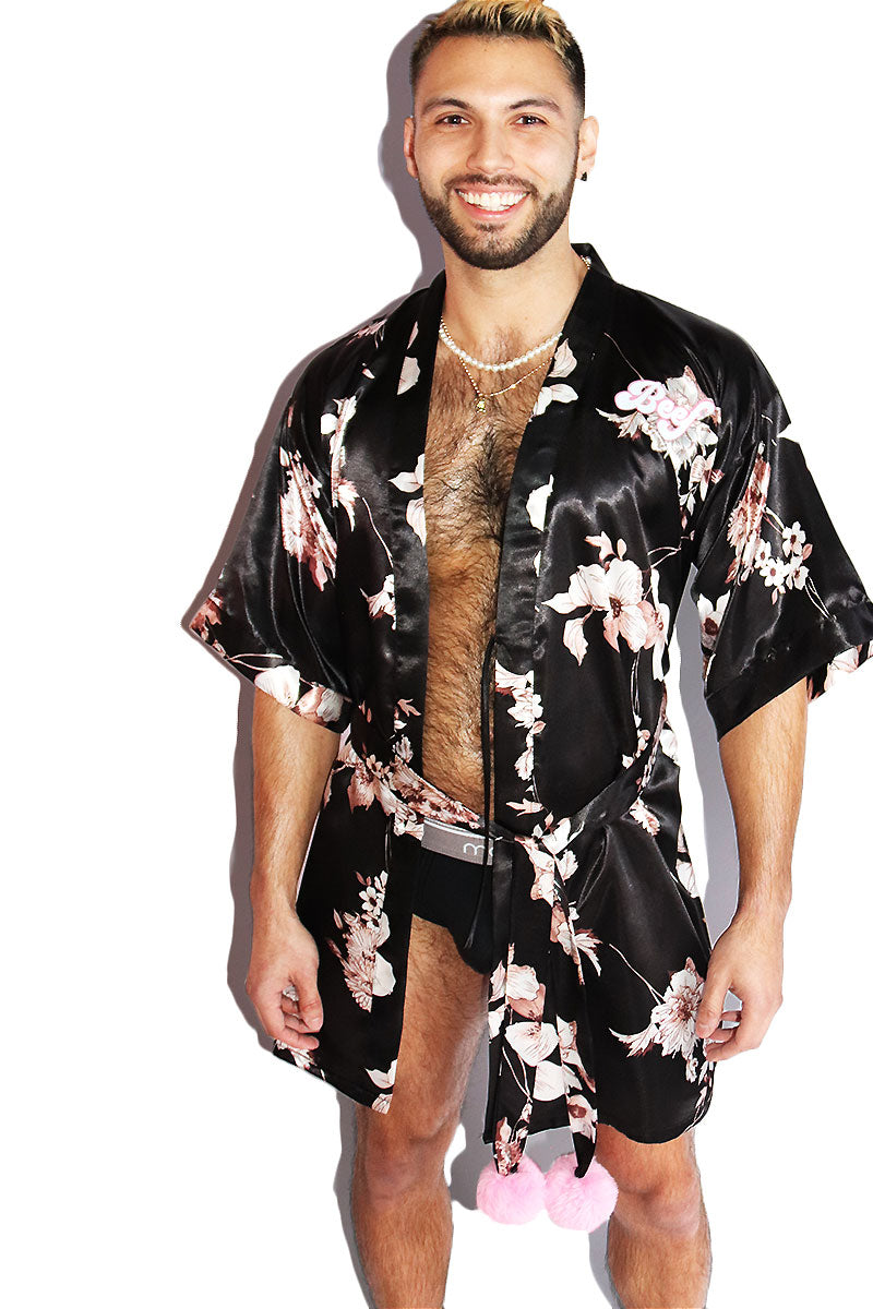 Beef Floral Lounge Robe-Black