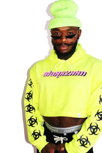 BioHazard Long Sleeve Crop Hoodie- Neon Yellow