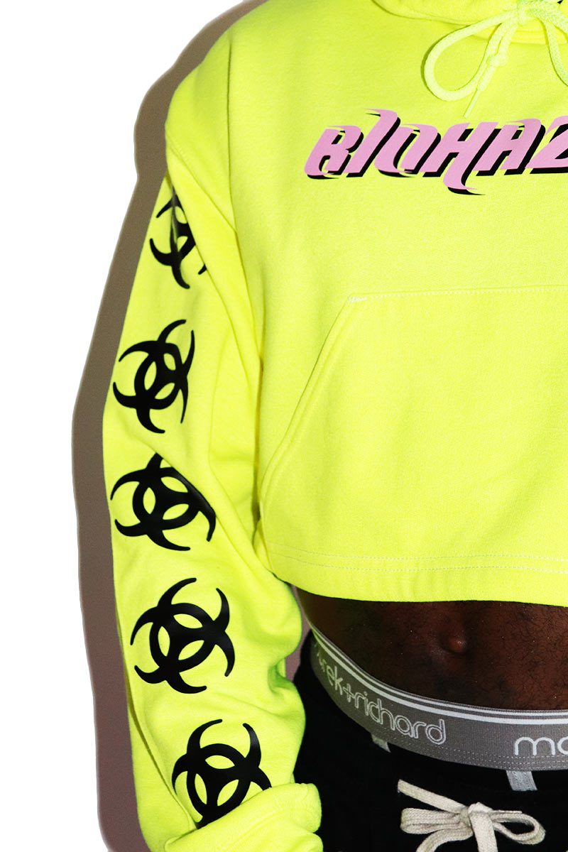 BioHazard Long Sleeve Crop Hoodie- Neon Yellow