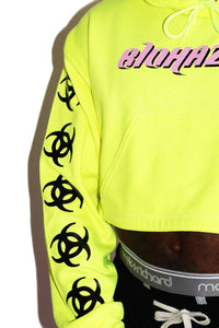 BioHazard Long Sleeve Crop Hoodie- Neon Yellow