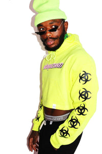 BioHazard Long Sleeve Crop Hoodie- Neon Yellow