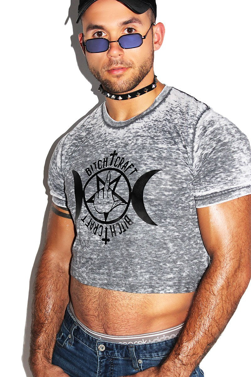 Bitchcraft Burnout Crop Tee- Acid Grey