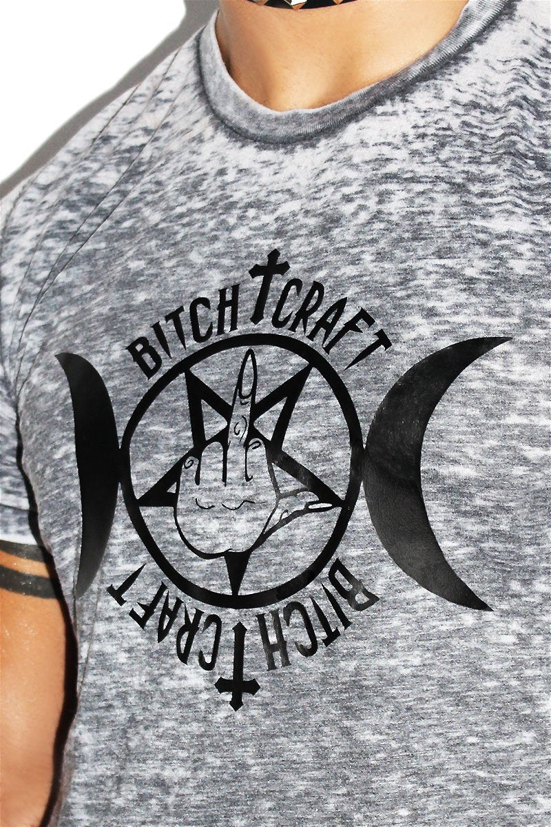 Bitchcraft Burnout Crop Tee- Acid Grey