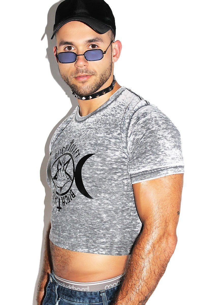Bitchcraft Burnout Crop Tee- Acid Grey