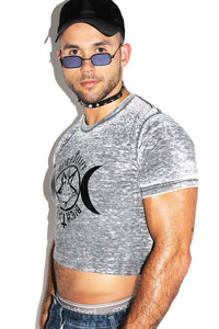 Bitchcraft Burnout Crop Tee- Acid Grey