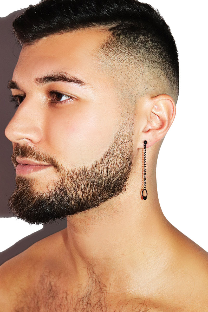 Bull Ring Dangle Single Earring- Black