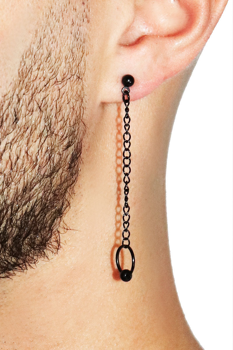 Bull Ring Dangle Single Earring- Black