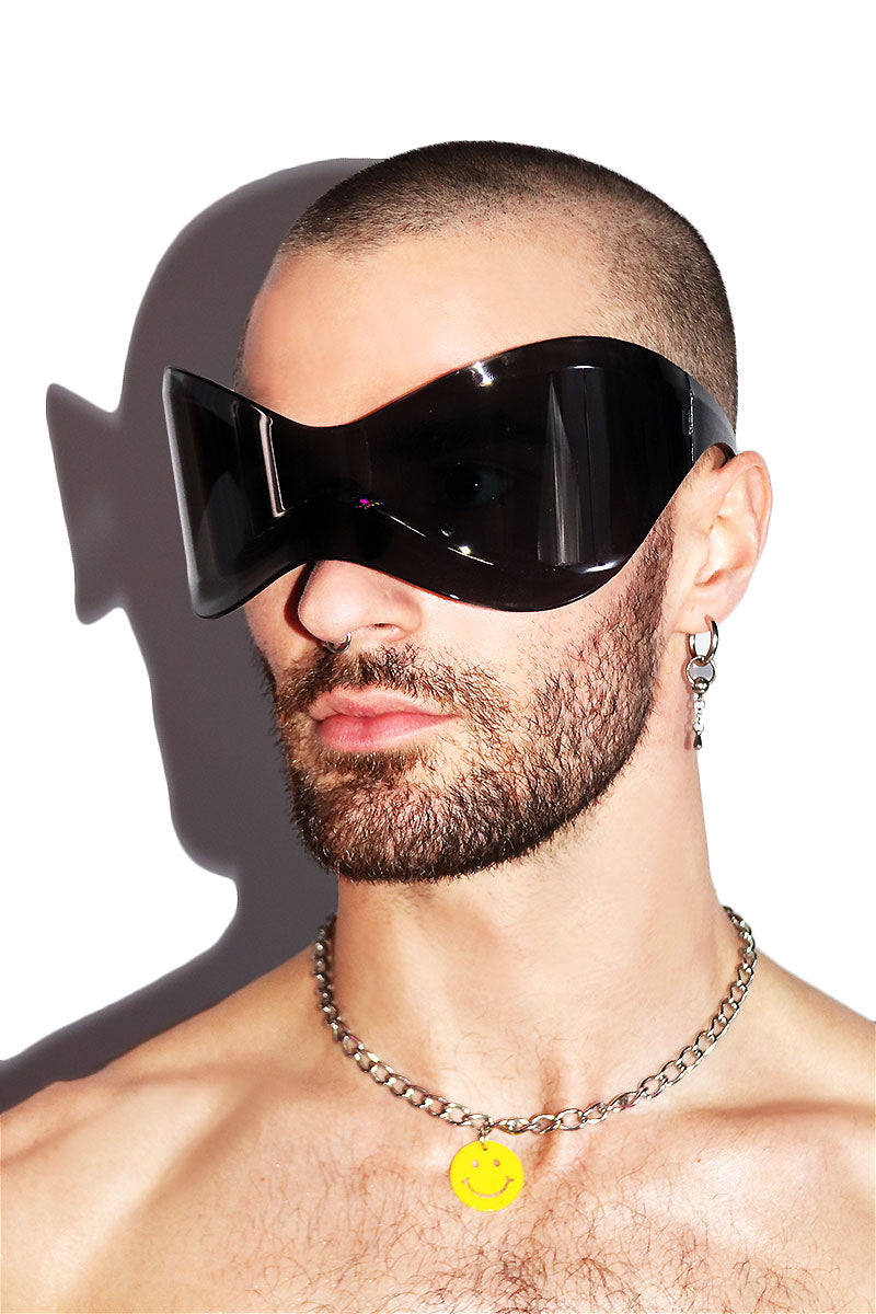 Alien Wrap Around Shield Sunglasses- Black