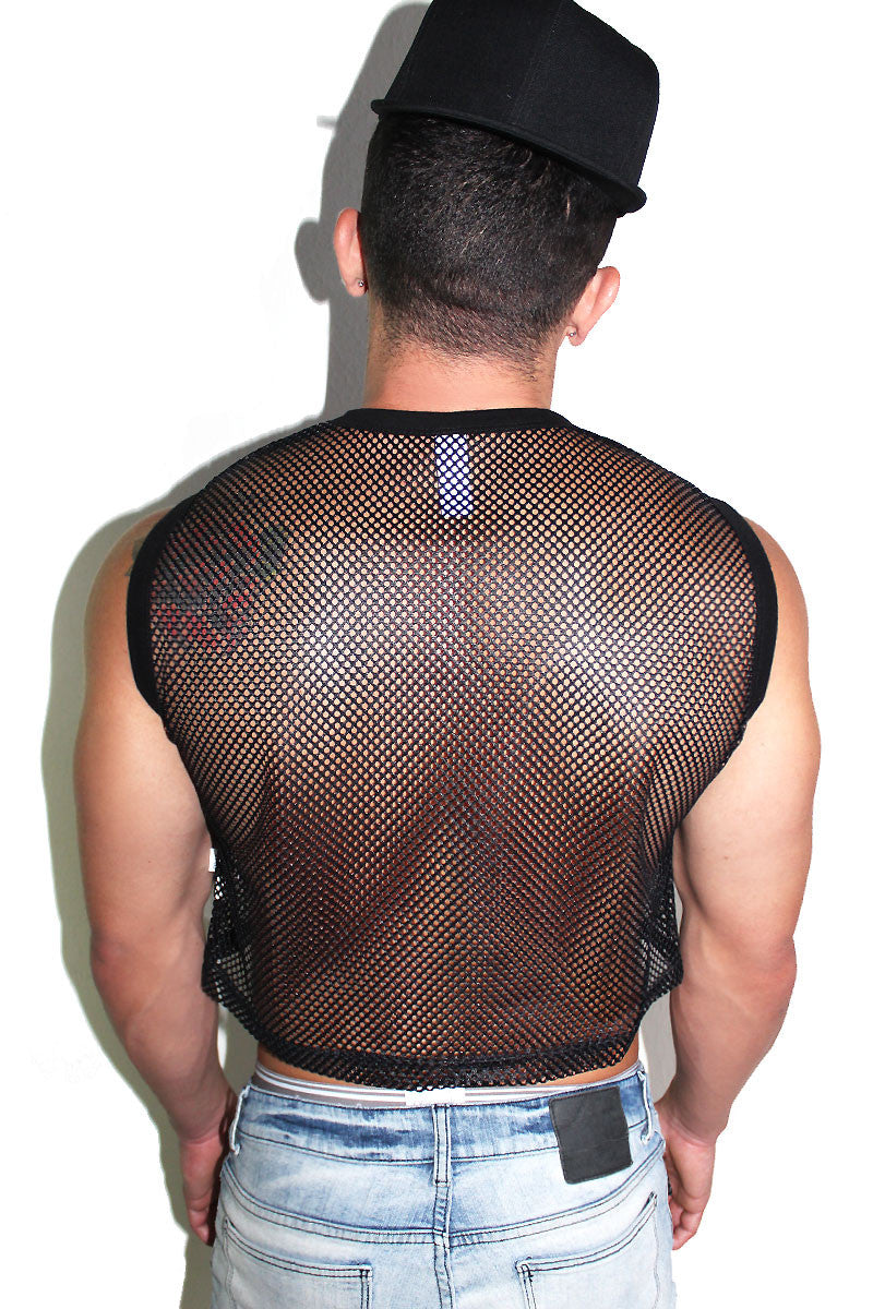 Core Mesh Crop Tank- Black