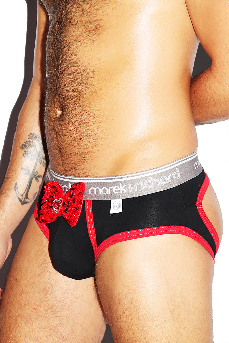 Bow Tie Open Back Brief- Black