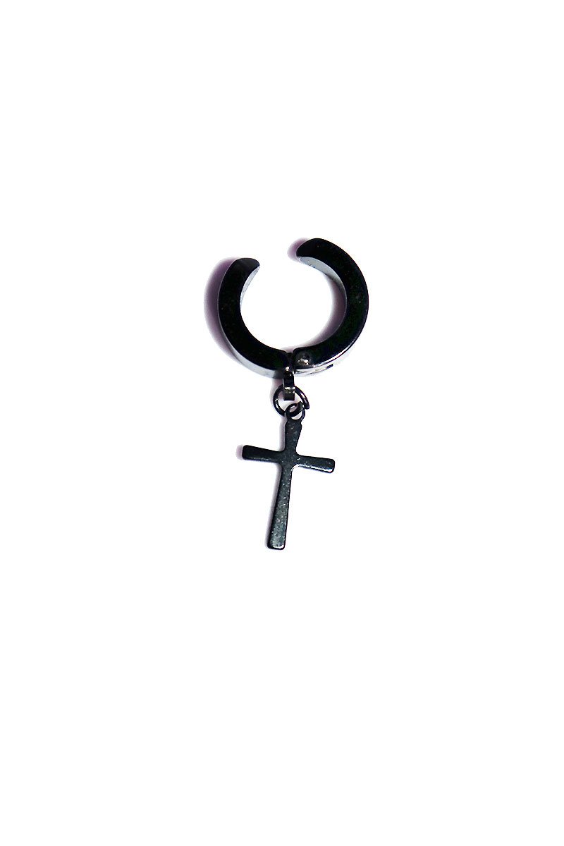 Cross Clamp Single Clip On Earring- Black