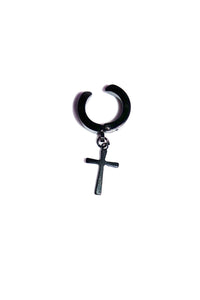 Cross Clamp Single Clip On Earring- Black