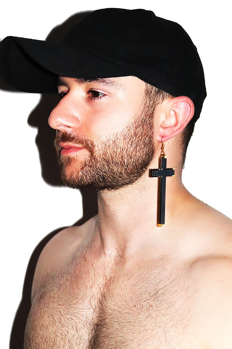 Gilded Cross Single Earring- Gold