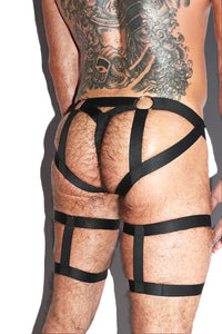 Baseball Cutout Harness Jock Shorts- Black