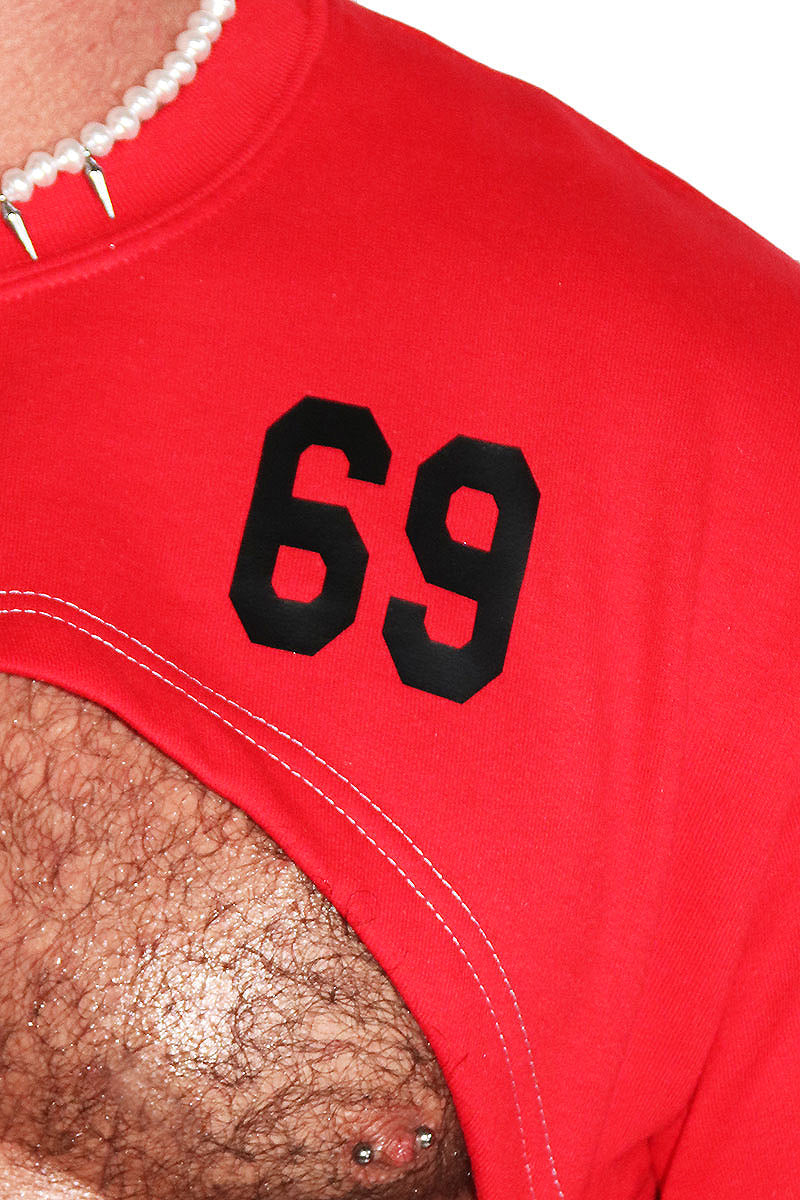 69 Sweatshirt Strap Bodysuit-Red