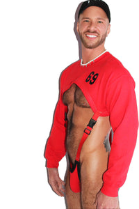 69 Sweatshirt Strap Bodysuit-Red