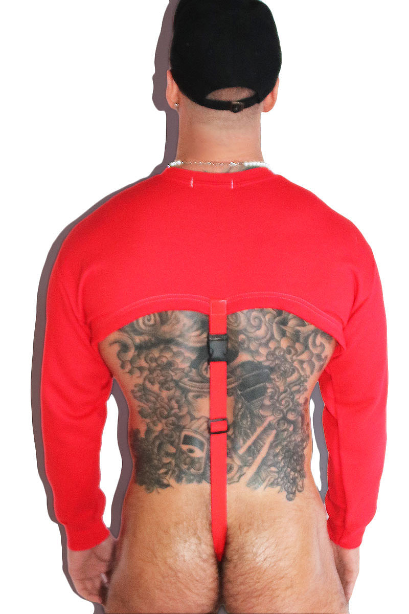 69 Sweatshirt Strap Bodysuit-Red