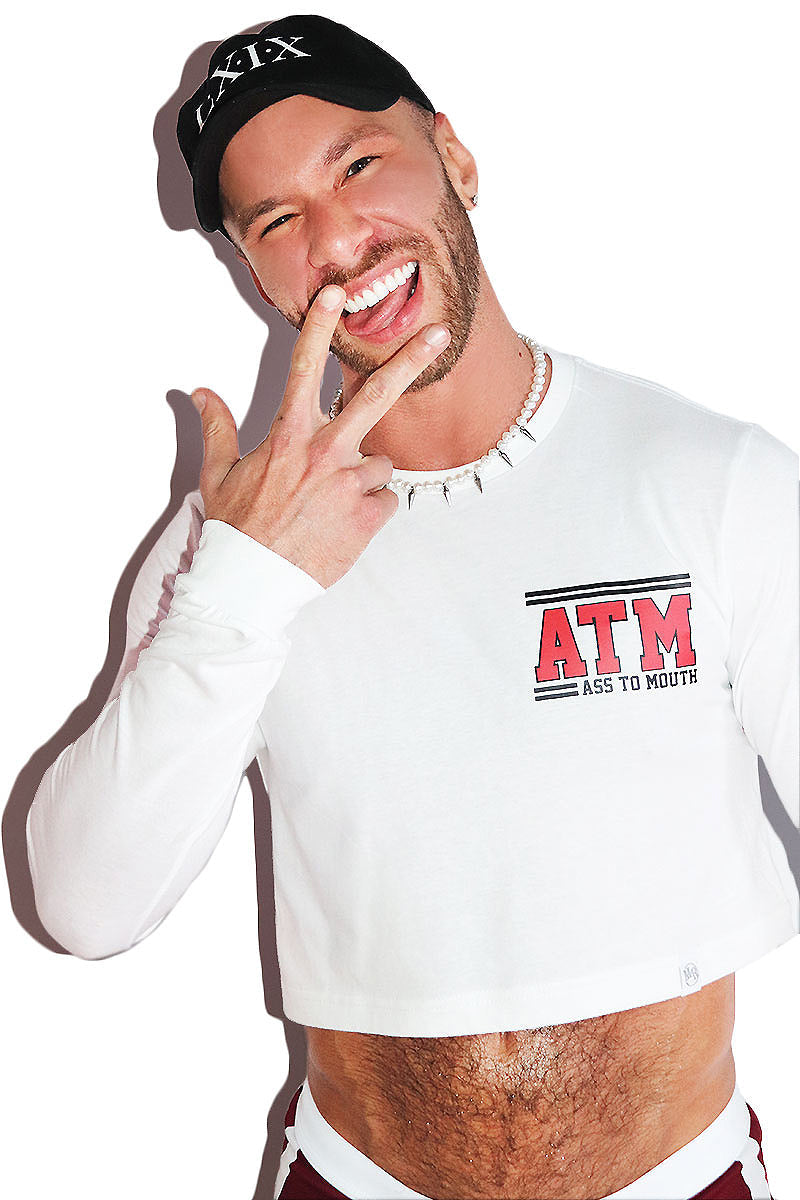 Ass To Mouth Long Sleeve Crop Tee-White