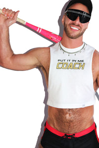 Put It In Me Coach Crop Low Armhole Tank- White