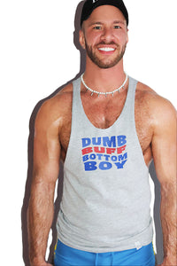Dumb Buff Bottom Boy String Tank-Grey