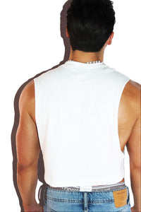 Gooning And Bating Crop Low Armhole Tank -White